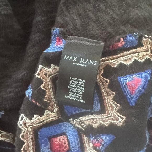 Max Jeans Small Black Top Geometric Print on Back Long Sleeve Cotton Blend - Picture 5 of 6